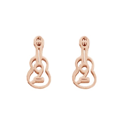 Violin Hollow Tiny Small Stud Earrings for Women Men Cartilage Tragus Cute Simple Stainless Steel Guitar Music Note Little Studs Hypoallergenic Sleeper Piercing Post Fashion Jewelry Gifts (Rose Gold)
