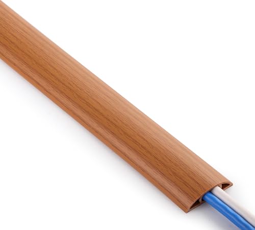 Image of ZhiYo 5.6ft Cord Covers for Wires on Floor, Cord Hider Floor Hide Extension Cords, Soft PVC Cable Cover Cable Protector, Wire Cavity W0.62in H0.31in, Yellow Oak Wood