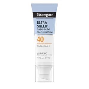 Neutrogena Ultra Sheer Invisible Gel Face Sunscreen SPF 40, Facial Sunscreen & Moisturizer, Vitamin E, Matte Finish, Makeup Primer, Travel Size, 80 Minutes Water-Resistant, 1.7 oz