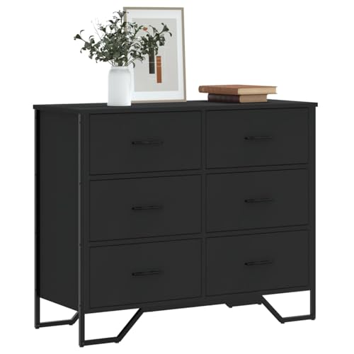 Homgoday Cómoda Madera de ingeniería Negro 91x35,5x74,5 cm, Cajonera Cajones, Cómoda Dormitorios, Mueble de Dormitorio o salón, Cómoda Despachos, Sinfonier Interior Armario
