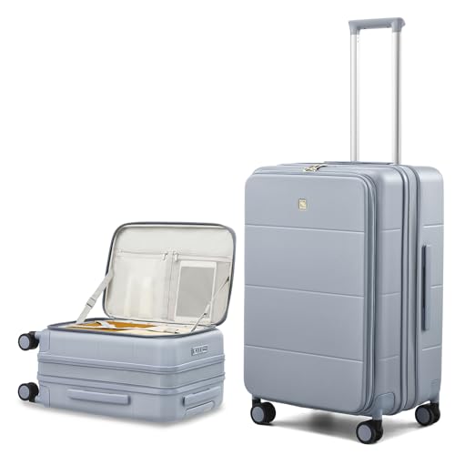 Image of Hanke Hardside Expandable Checked Luggage, 24 Inch Top Opening Trunk Luggages with Spinner Wheels, All-PC Hard Shell Suitcase, Lightweight TSA Checked-Medium(Grey, 83L)