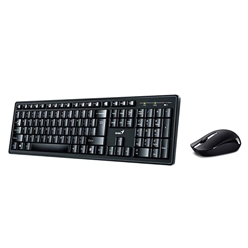 Genius KM-8200 Wireless Smart Keyboard and Mouse Combo Set Customizable Function Keys Multimedia Full Size UK Layout and Optical Sensor Mouse 1000dpi Designed for Home Or Office