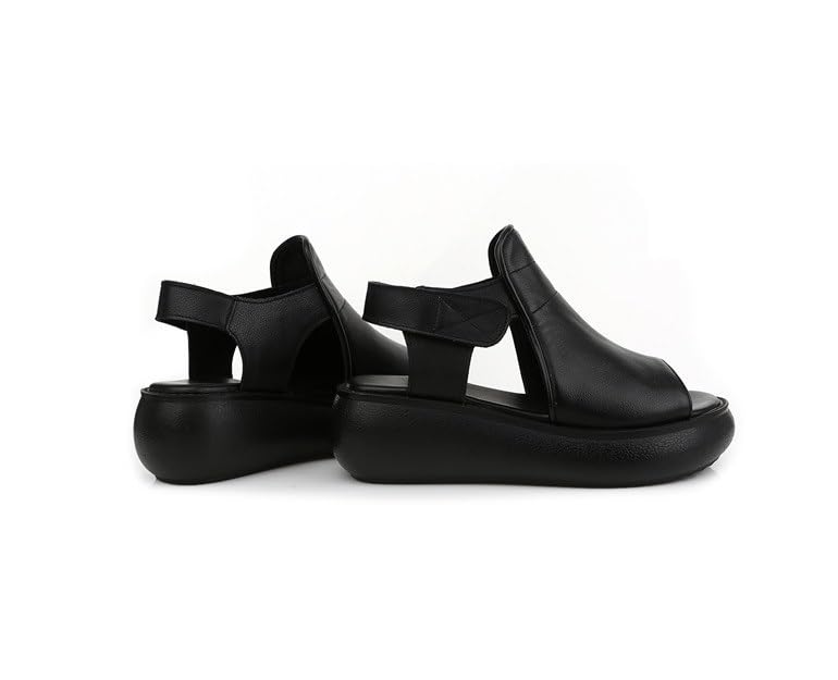 Women's Hook Loop Slingback Wedge Platform Sandals,Comfortable Soft Leather Roman Sandals Casual Peep Toe Slip On Walking Heeled Sandals4
