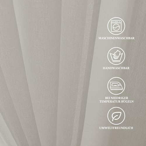 CUCRAF Transparente Gardinen mit ösen Vorhänge Wohnzimmer & Schlafzimmer, H245 x B140cm 2er Set Transluzente Vorhänge Hellgrau, Unifarbene Pflegeleichte und Knitterfreie Vorhänge in Leinenoptik