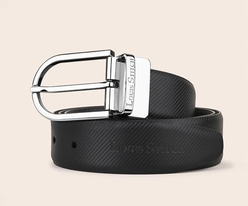 Image of LOUIS STITCH Men's Reversible Brown and Black Italian Leather Belt with Chrome Buckle (Prague STCH)
