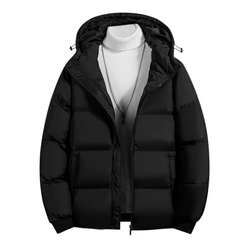 Loose Fit Men's Drawstring Hooded Zipper Puffer Winter Warm Coat