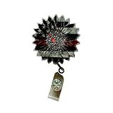 Red Line Flag Sunflower Badge Reel - Handmade Retractable ID Holder, Custom Nurse Badge Charm, Teacher Lanyard, Healthcare Worker Clip, Firefighter, First Responder