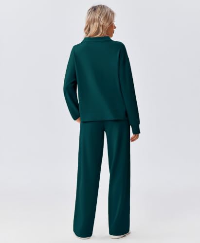 Image of PINSPARK 2 Piece Sets for Women 1 /2 Zip Sweatsuit 2026 Matching Outfit Fall | Lightweight Air Layer Fabric, Loose Fit Sweatshirt, Straight Leg Pants with Pockets, Soft Lounge Sets, Airport Outfits Women
