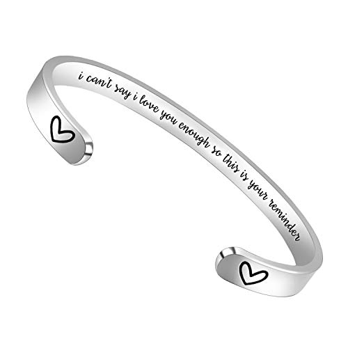 Mothers Day Bracelets Gifts for Mom Women Men Inspirational Cuff Bangle Personalized Mantra Jewelry