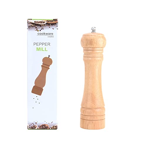 ペッパーミル 木製 手動 ソルトミル スパイスミル 胡椒ミル 胡椒ひき こしょう 黒コショウ 岩塩 塩コショウ 調味料挽き スパイス 挽き 岩塩 粗細調節 ブラック ペパー 黒胡椒 調味料 mecaponn 調理用品 (原木色(1個入り),8インチ)