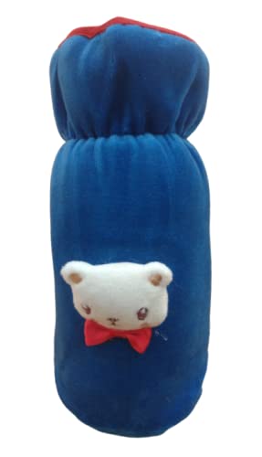 Image of Bottle Covers for Wide Neck /Broad Neck Soft Plush Stretchable Baby Feeding Bottle Cover with Strap for 250, 260, 330 ml Feeders (Multi Colour) Pack of 2 Yellow-Blue.