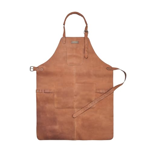 DRAKENSBERG Bob Leder Grillschürze für Männer Herren Lederschürze BBQ Grillen hochwertig handgemacht Cognac-Braun DR00323
