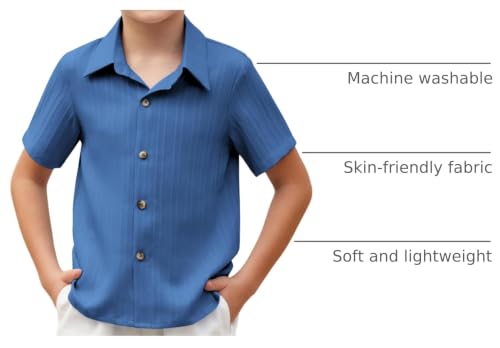 Image of Arshiner Boys Casual Short Sleeve Button Down Shirt Fashion Textured Summer Beach Shirt 3-13 Years Old