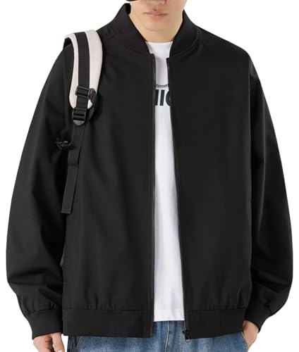 [EASTEMPO] ジャケット メンズ 秋 MA-1 ゆったり カジュアル ビジネス おしゃれ ブルゾン 大きいサイズ (L, ブラック)