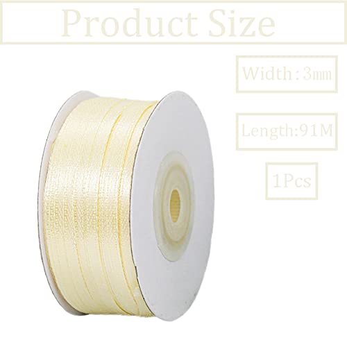 3mm Ivory Ribbon for Gift Wrapping,91m Fabric Thick Satin Ribbon White Bow for Gift Wrapping,Ribbons for Balloons,Crafting,Hair,Bouquets,Wedding - Image 2