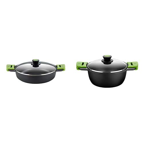 BRA Prior Cacerola Baja con Tapa de Cristal y Asas de Silicona, Apta para Todo Tipo de cocinas incluida inducción y Horno, 32 cm + Prior Cacerola Alta con Tapa de Cristal y Asas de Silicona, 24 cm