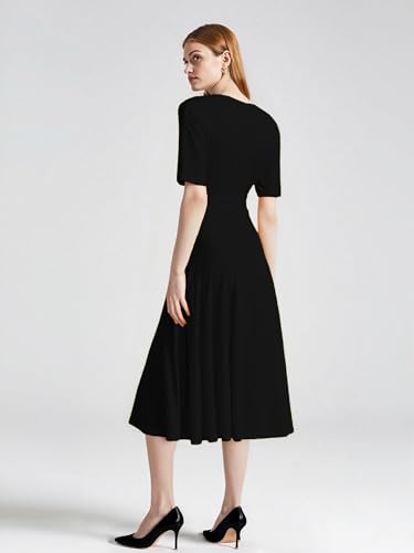 Image of Comfortable Dresses for Women Stretchy Flattering Fit Wrap Dress V Neck Short Sleeve Tie Waist Daily Wear Work Vacation