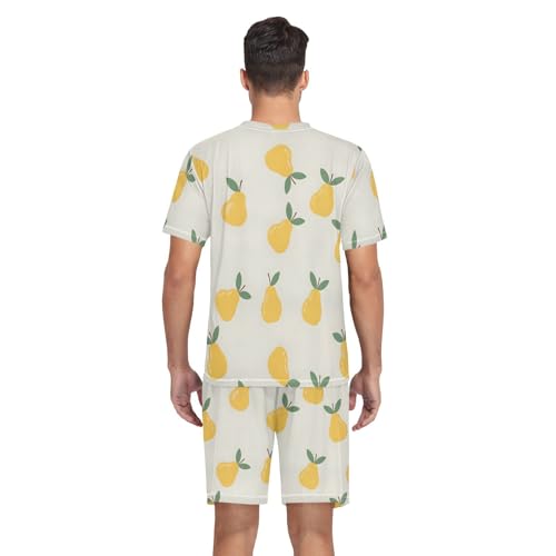 Mens Short Sleeve Pajama Set Yellow Pears on Light Background 2-piece Lounge Sleep Sets Men's Sleepwear S-XXL 5