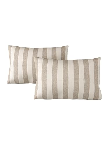 Image of 180 TC Pillow Cover Set of 2 | Pillow Cover Cotton 100% | Pillow Cover Set of 2 King Size | Wrinkle Free & Fade Resistance | Striped Pattern | Standard Size | All Season Use (Soft Cream)