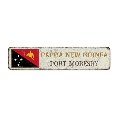 Panneau en métal personnalisé pour l'extérieur Papouasie-Nouvelle-Guinée-Port Moresby - Décoration d'intérieur en aluminium pour maison, patio, entrée, souvenir national, campagne nationale, affiche