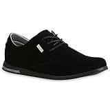  stiefelparadies Klassische Herren Halbschuhe Business Sneaker Leder-Optik Schuhe Schnürschuhe Elegante 172772 Schwarz Velour 40 Flandell