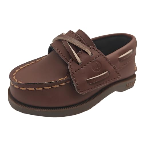 Sperry Toddler Authentic Original Boat Shoe with Hook & Loop Closure - Chocolate Leather, Size 6