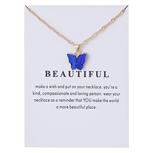 Rrdaily 9 Pcs Dainty Colorful Butterfly Pendant Necklace Set for Women,Bohemian Acrylic Butterfly Chain Necklace Cute Jewelry Gift4