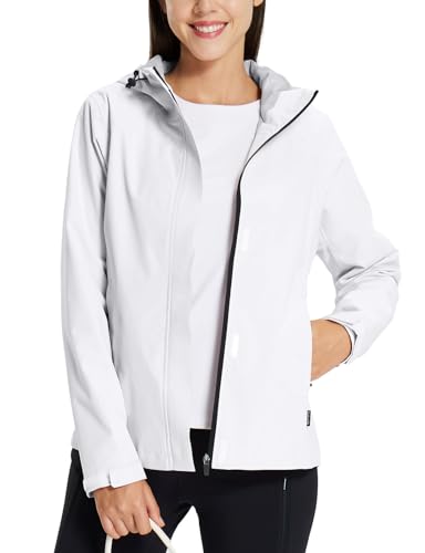 baleaf Regenjacke Damen Wasserdicht Atmungsaktiv Wanderjacke Outdoorjacke Leichte Damen Jacke mit Kapuze Funktionsjacke Übergangsjacke Windbreaker Weiß M