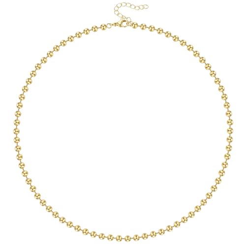 KissYan Gold Beaded Necklace for Women, 14K Gold Plated Adjustable High-Polished Basic Metal Ball Bead Chain Choker Necklace Minimalist Fashion Jewelry Gifts