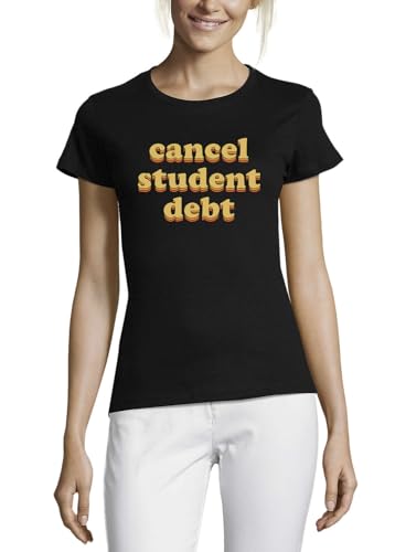 T-shirt Cancel Student Debt noir femme en coton fin de qualité supérieure avec col rond