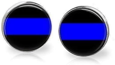 Thin Blue Line Stud Stainless Steel Earrings 12mm - Hypoallergenic Law Enforcement Family Gift Idea