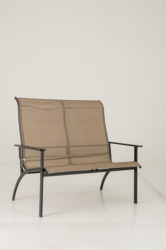 GOPLUS Banco de Jardín, Silla de Dos Plazas con Respaldo Ligeramente Inclinado y Reposabrazos para Exteriores, Capacidad de Carga de 400 kg, Banco con Estructura de Metal para Porche, Patio, Terraza