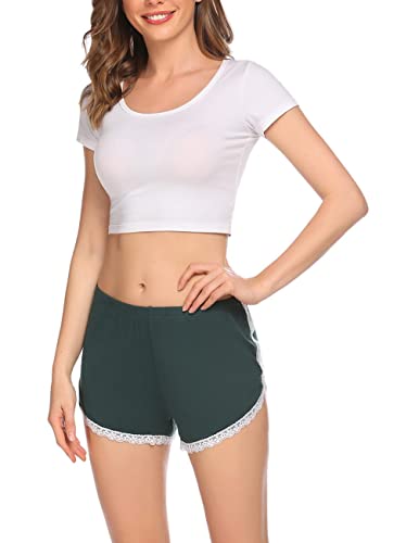 Ekouaer Sleeping Shorts For Women Soft Cotton Pj Lounge Pants Summer Cute Lace Pj Bottoms(Wine Red+Green, Small) #TOP3