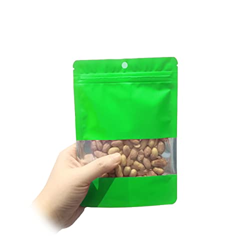 BAAGGNAA 150 Pack Stand up Matte Metallic Storage Bags with Clear Front Window Heat-Sealable Resealable Solid Color Pouches for Food Storage Containers Organizer(Green,3.9 * 5.9 inch,Pack of 150)