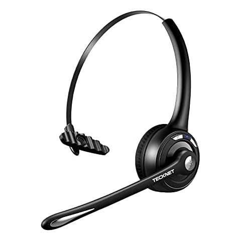 TECKNET Bluetooth Headset, Wireless On Ear Headphones with Noise Cancelling Microphone for Trucker, Hand Free Wireless Headset with Mute Mic for Phone Cover