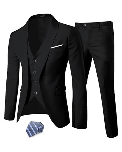 YND Men's Slim Fit 3 Piece Suit, One Button Jacket