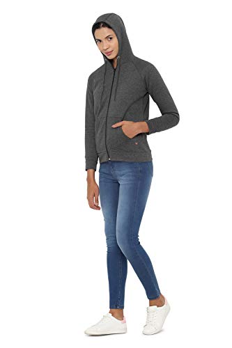 Image of Allen Solly Women's Synthetic Hooded Neck Sweatshirt | Long Seelves Regular Fit Zipper