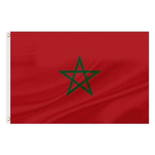 ASUNO Marokko Flagge 90×150 CM, Polyester, Marokkanische National Banner mit 2 Messingösen, Doppelseitig, Leuchtende Farben, Farbbeständig, für Garten, Rasen, Patio