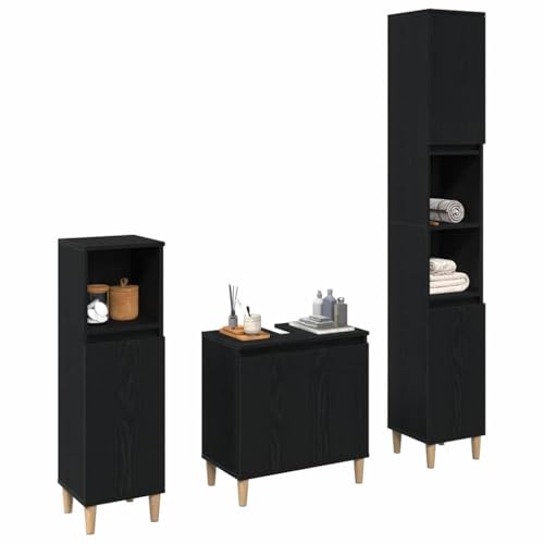 vidaXL Badezimmermöbel-Set Wandmontiert 3 pcs Schwarz Eichen-Optik, Modernes Badmöbel-Set, rechteckiges Design, clevere Stauraumlösungen, minimalistische Platzsparschränke