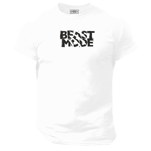 Image of Beast Mode T Shirt Gym Clothing Bodybuilding Training Workout Exercise Lifting Boxing MMA Gymwear Top - Black Print (UK, Alpha, 4XL, Regular, Regular, White)