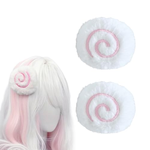 1Pair White Fluffy Fish Cake Hair Clips Cute fuzzy Hair Clips for Women Girls Y2K Anime Buns Kawaii Lolita Accessories Stylish Headpieces for Cosplay Halloween New Year Party