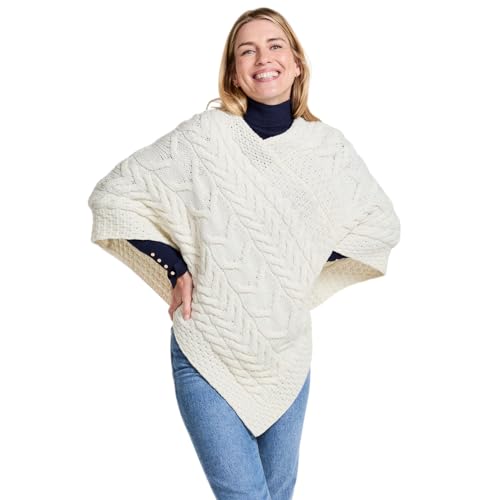 Women's Irish Cable Knit Poncho, 100% Supersoft Merino Wool, Made in Ireland, One Size, Aasleagh Falls