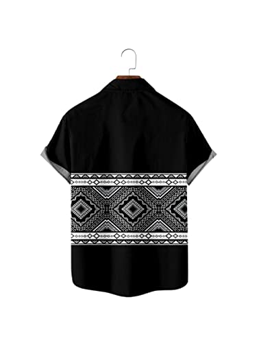 Chemise hawaïenne motif géométrique losange noir manches courtes - 3