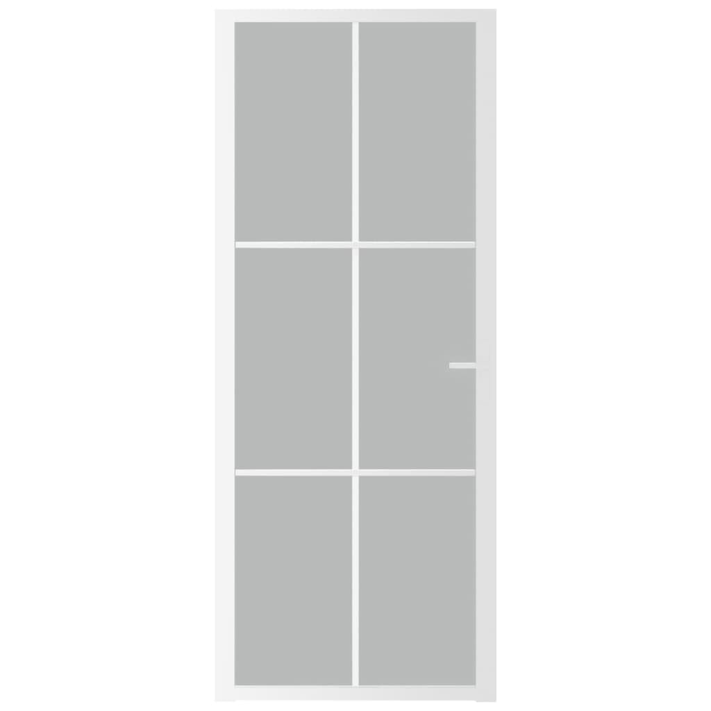 Porte Intérieure Vitrée en Verre Mat et Aluminium - 83x201,5 cm Blanc Pour Cuisine et Salle de Bain