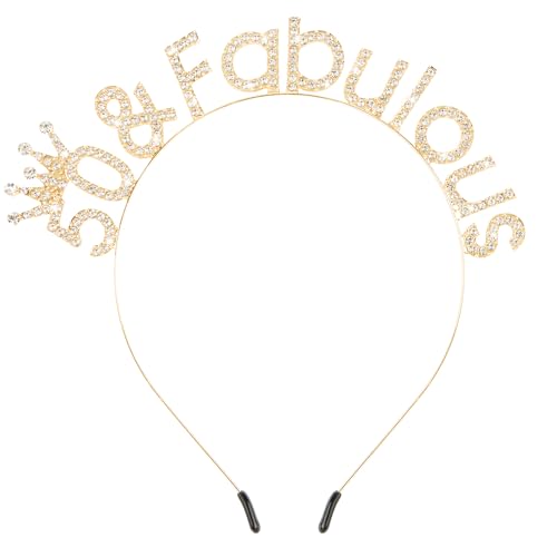 Atoden 50th Birthday Decorations for Women - Gold Tiara Queen Crown, Fabulous Headband, Party Favors and Accessories