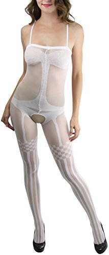 Image of ToBeInStyle Women's Assorted Bodystocking Sheer Opaque or Fishnet Crotchless Lingerie Bodysuit