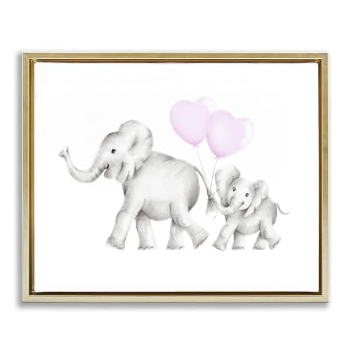 Stupell Industries 'Mama and Baby Elephants'| Floating Frame Canvas Art