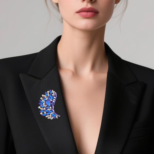 Image of Rhinestone Crystal Big Large Brooch Pin Jewerly Accessory Wing shape Gold Tone