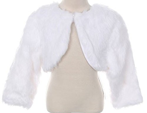AkiDress Faux Fur Shrug with Pearl Button in White for Little Girl3