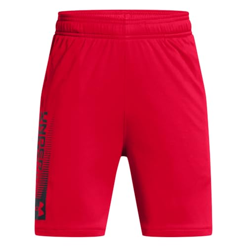 Under Armour Boys Tech Wordmark Shorts, (600) Red / / Black, Large